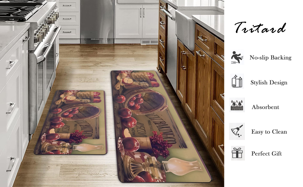 Tritard Apple Kitchen Rugs 2 Piece Farmhouse Fruit Decoration Kitchen Mat Country