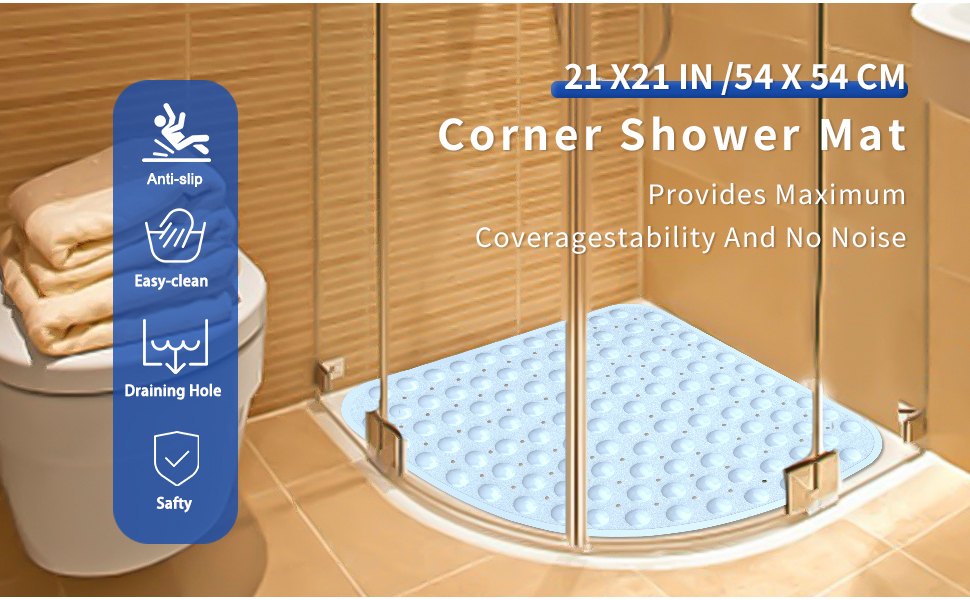 XIYUNTE Corner Shower Mats Non Slip 54 x 54cm Anti Mould Quadrant
