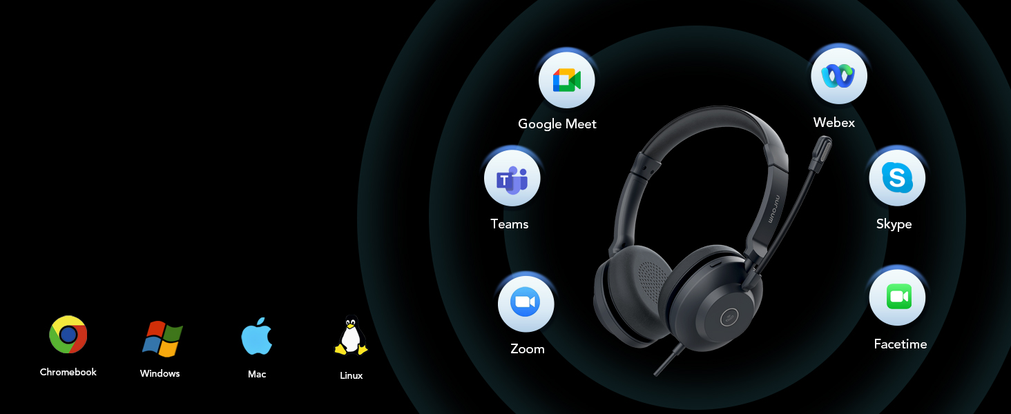 USB Headset with Microphone for PC, AI Noise Cancelling Mic for Work, Mute Button, Wired Headset