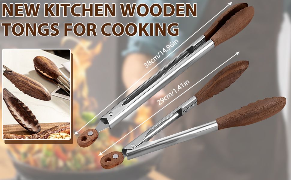 Two Sizes of Walnut Tongs for Cooking a Variety of Dishes