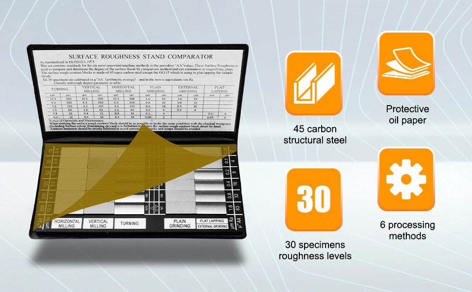 30 Specimens Surface Roughness Comparator Composite Pocket Set Gauge