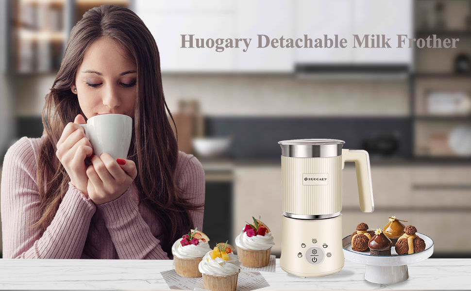 Huogary Electric Milk Frother and Steamer 4 In 1 Hot and