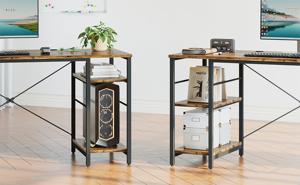 Bestier L Shaped Gaming Desk Computer Desk with LED Lights Monitor