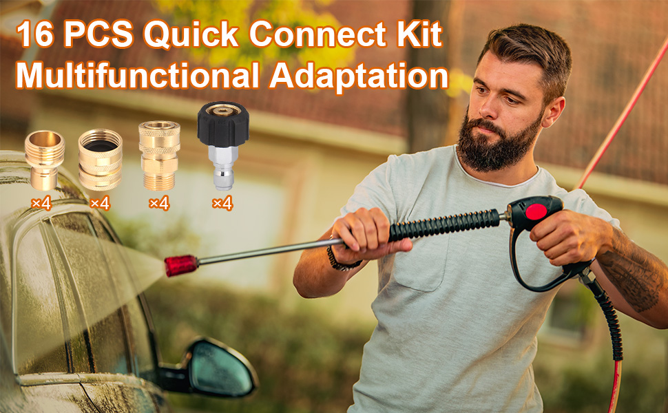 Merkaunis 16 Packs Pressure Washer Adapter Set Quick Disconnect Kit 3/8 Inch to