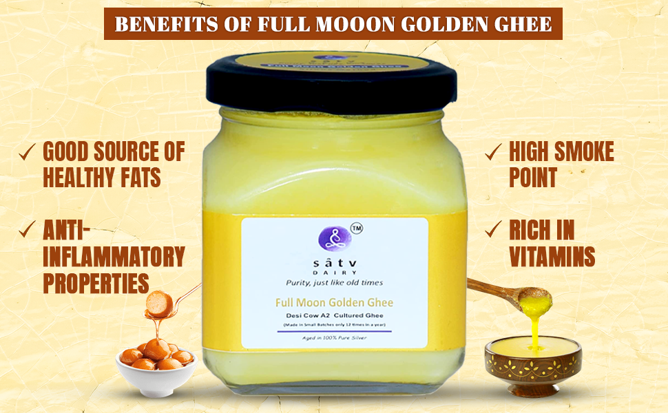 Satv Dairy Full Moon Golden Ghee Desi Cow Cultured A2 Ghee (230 Grams