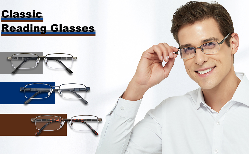 anti blue light metal reading glasses for men spring hinge for computer reading TV digital phones 