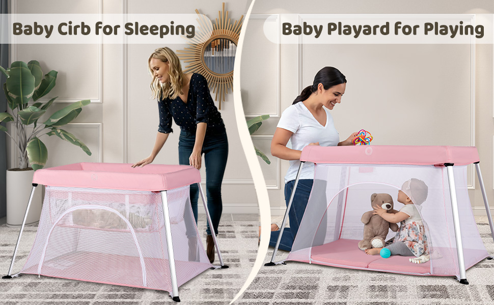 TODEFULL Portable Travel Crib for Baby, 2 in 1 Folding