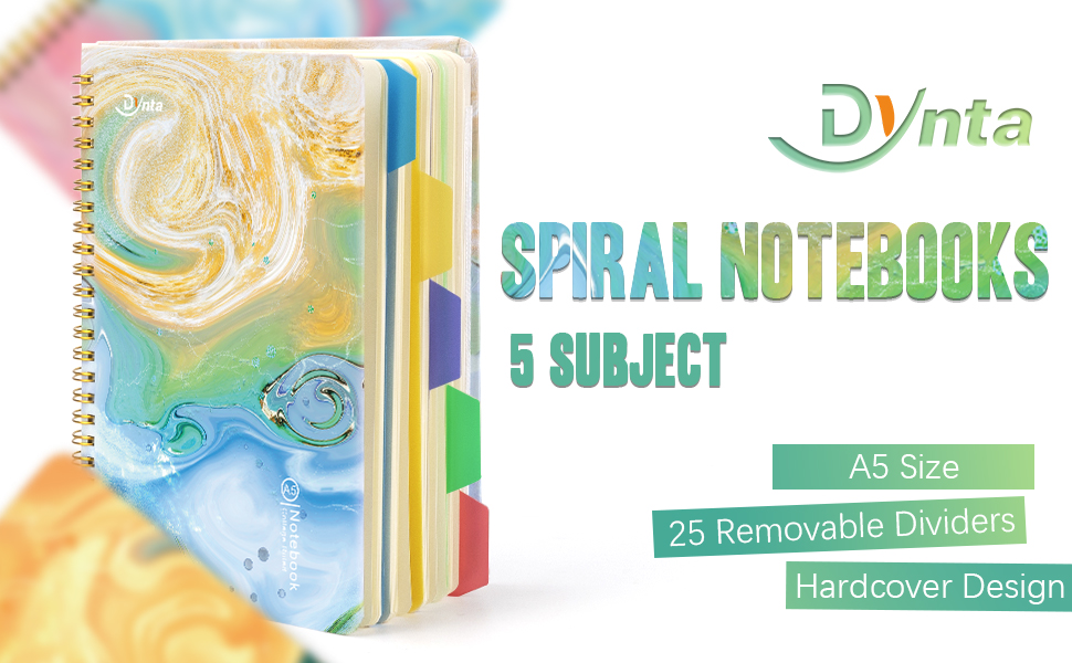 5 Subject Spiral Notebooks 5Pack College Ruled Hardcover