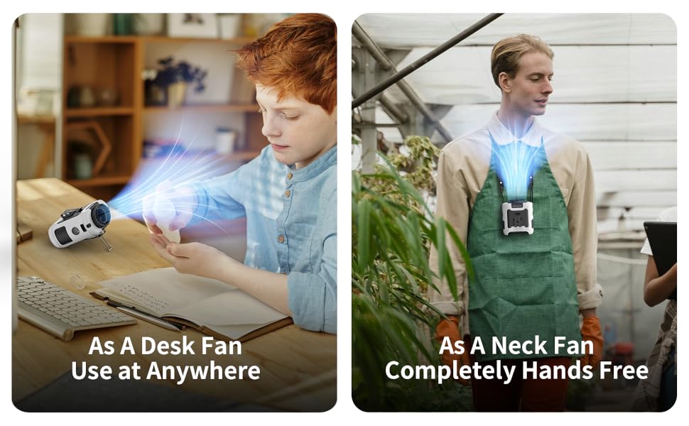 As A Desk Fan Use at Anywhere As A Neck Fan Completely Hands Free