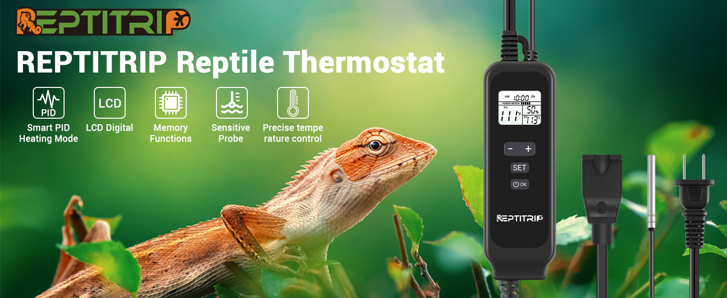 REPTITRIP Reptile Dimming Thermostat with Temperature Probe, Thermostat ...