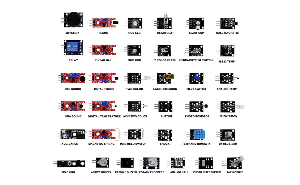 10Gtek 37 in 1 Sensor Modules Kit with Tutorial, Compatible with ...