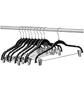 Home-it Pants Hangers with Clips 10 Pack - Black Velvet Hangers Non Slip Space-Saving for Pants, ...