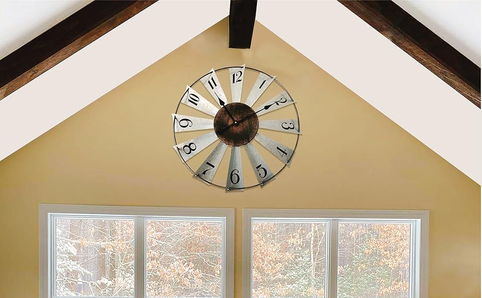 Qukueoy 24 Inch Metal Windmill Clock Large Farmhouse Clocks