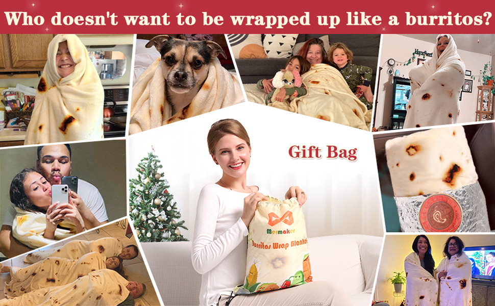 mermaker Burritos Tortilla Blanket 2.0 Double Sided 80 inches for Adult and Kids