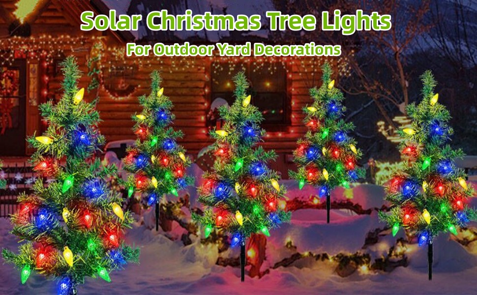 XIJUAN 4Packs Solar Christmas Tree Pathway Lights Outdoor Christmas