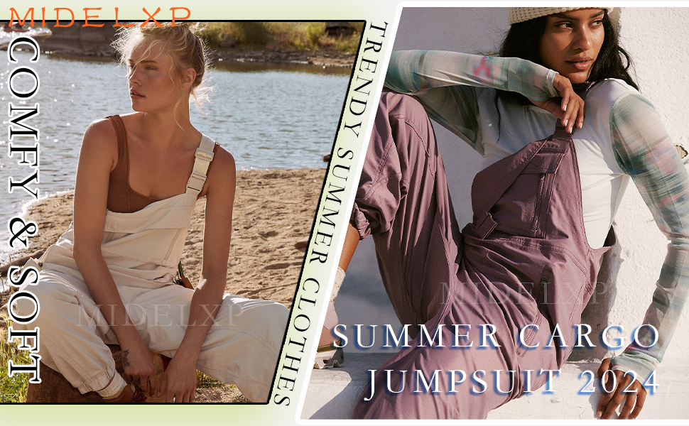 Cargo Jumpsuit for Women Summer Y2k Adjustable Straps Linen Overalls with Zipper Pockets