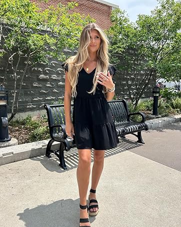 Women's Summer Casual T Shirt Dresses V Neck Women's tiered ruffle dress