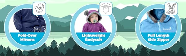 full length zipper lightweight bodysut foldover mittens