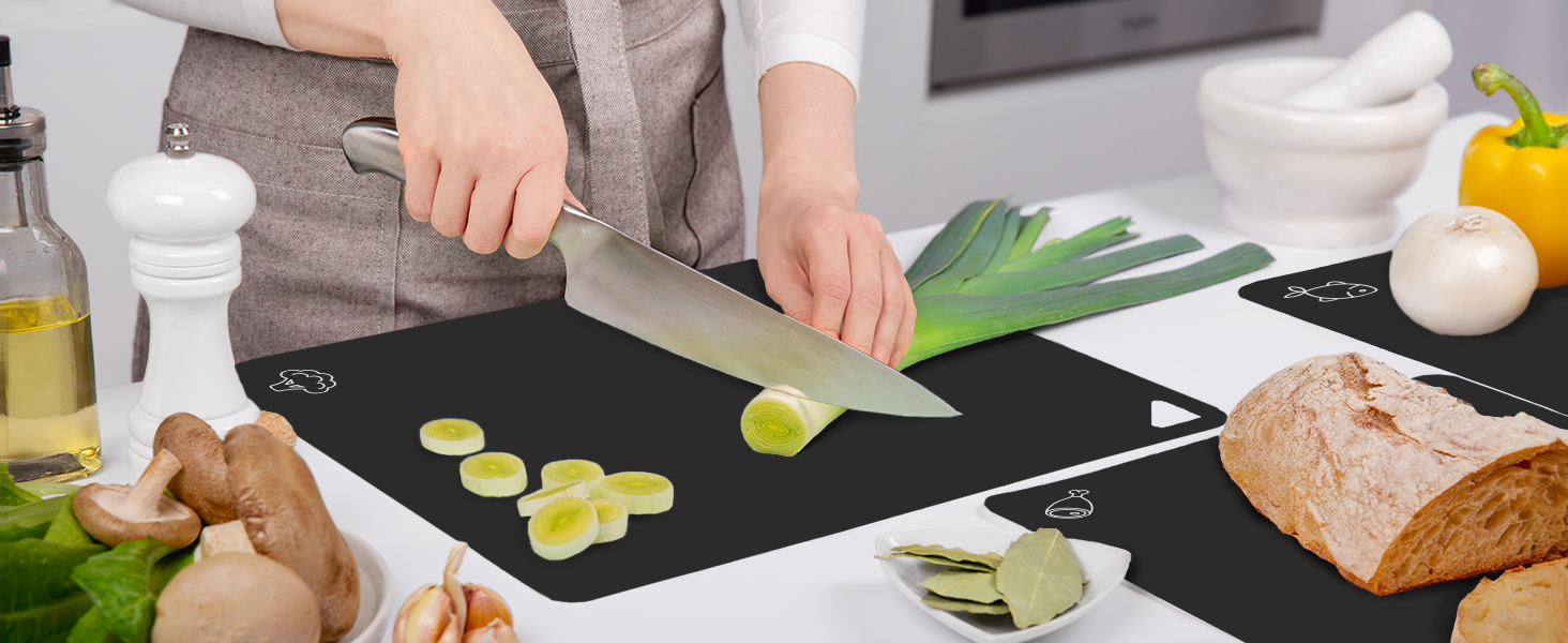 Flexible Plastic Cutting Board Set of 3, Serving Utensils