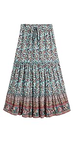 Milumia Women Boho Vintage Floral Print Tie Waist A Line Maxi Skirts