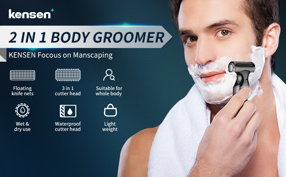 Body Hair Trimmer for Men, KENSEN Upgrade Body Groomer Showerproof Wet