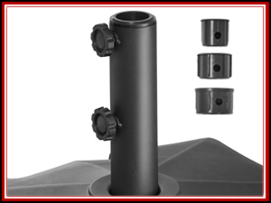 Outdoor Fillable Patio Umbrella Base features adjustments for different sized poles, outdoor patio