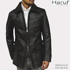 Amazon | [ハルフ] レザーライダースジャケット メンズ 本革