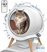 Modern spherical pet pod with wooden legs, smartphone control, and water splash design elements. Includes mat and filter cartridges.