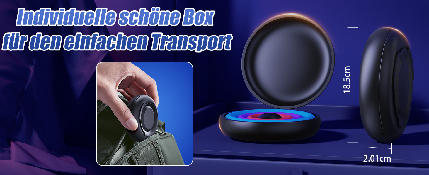 Der Text lautet „Bild 4“ und „Individueller Schutz FÜR die gleitliche ben transport“. Zeigt ein schwarzes elektronisches Gerät mit blau beleuchteten Elementen.