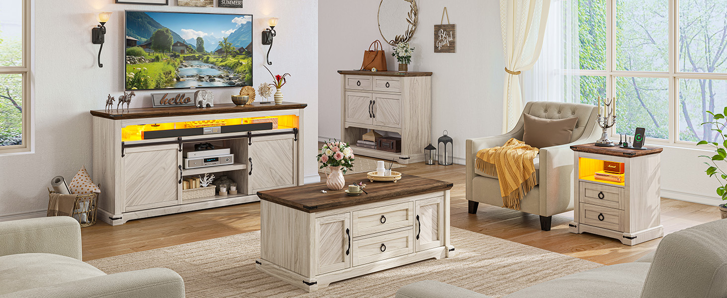 YITAHOME Farmhouse TV Stand for 75 Inch TV with Charging