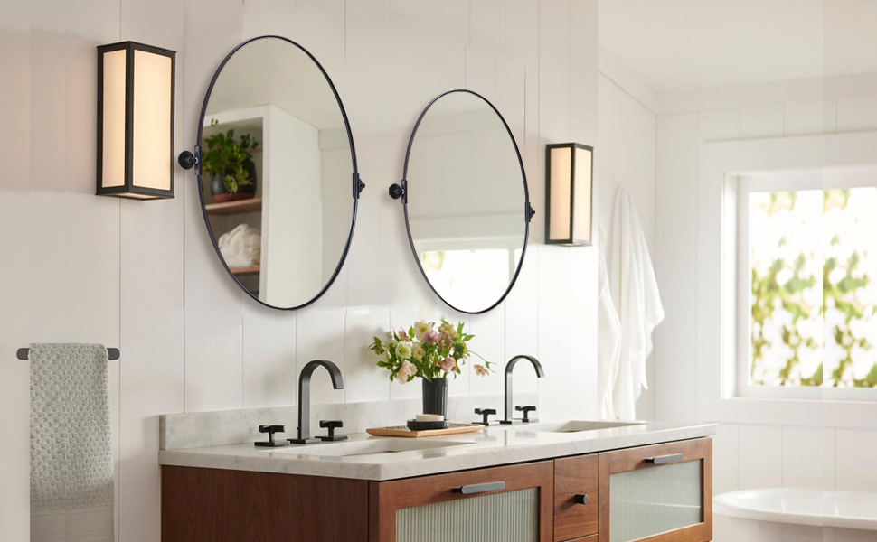 MOON MIRROR Pivot Bathroom Mirror, Black Oval Mirror for