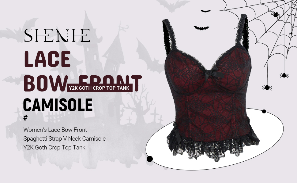 SHENHE Women's Lace Bow Front Spaghetti Strap V Neck