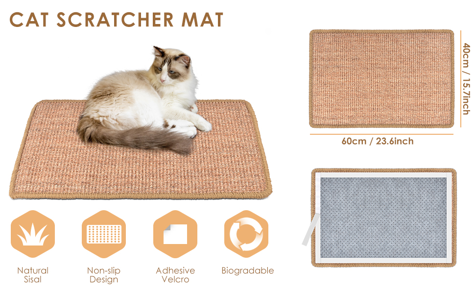 TINDTOP Cat Scratching Mat, 60 X 40 CM AntiSlip Natural Sisal Cats