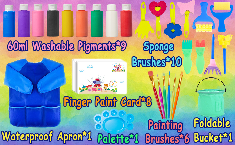 Lubibi Washable Finger Paints Set For Kids,NonToxic 9 Vibrant Colors