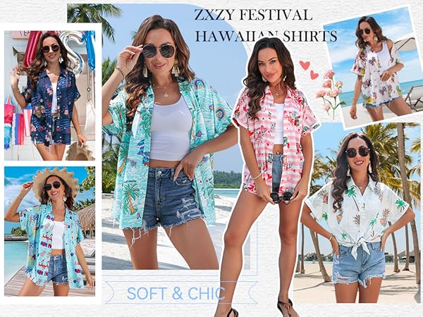 J MAMA ZXZY Mama Shirt Hawaiian Short Sleeve Blouses Fourth of July
