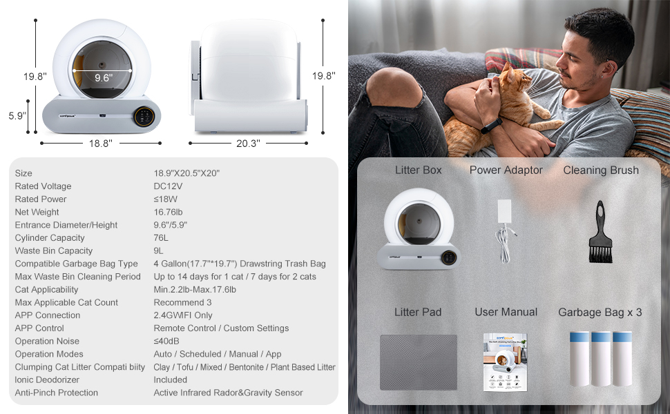 Comfipaws Self Cleaning Cat Litter Box Robot Automatic Kitty Litter Box