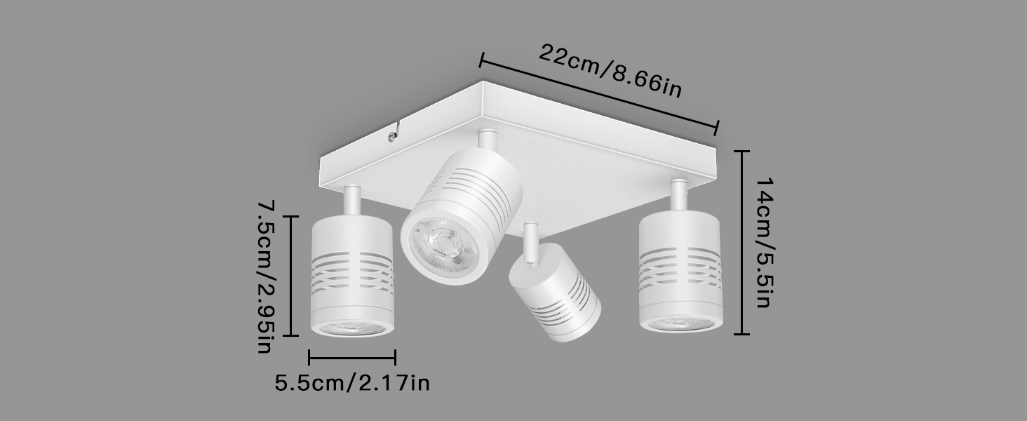 Kimjo LED Ceiling Light Rotatable, 4 Way Ceiling Spotlight Fitting