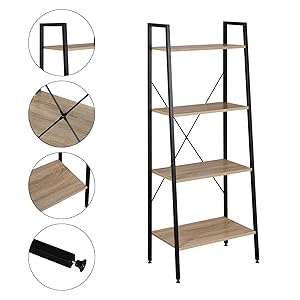 WOLTU Scaffale A Scala Libreria Portaoggetti In Legno Acciaio Con 4 Ripiani Nero+faggio 18 1