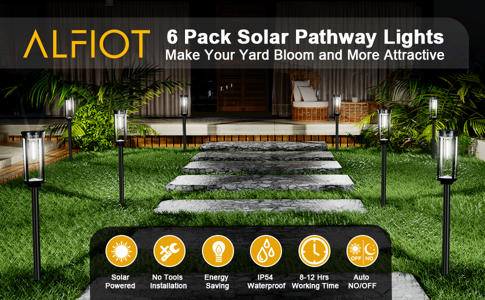 ALFIOT Solar Pathway Lights Solar Outdoor Lights Pathway Waterproof 6