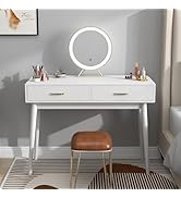 Rotihom Small White Desk with 2 Drawers, Modern Writing Desk for Small Spaces, Home Office Desk f...