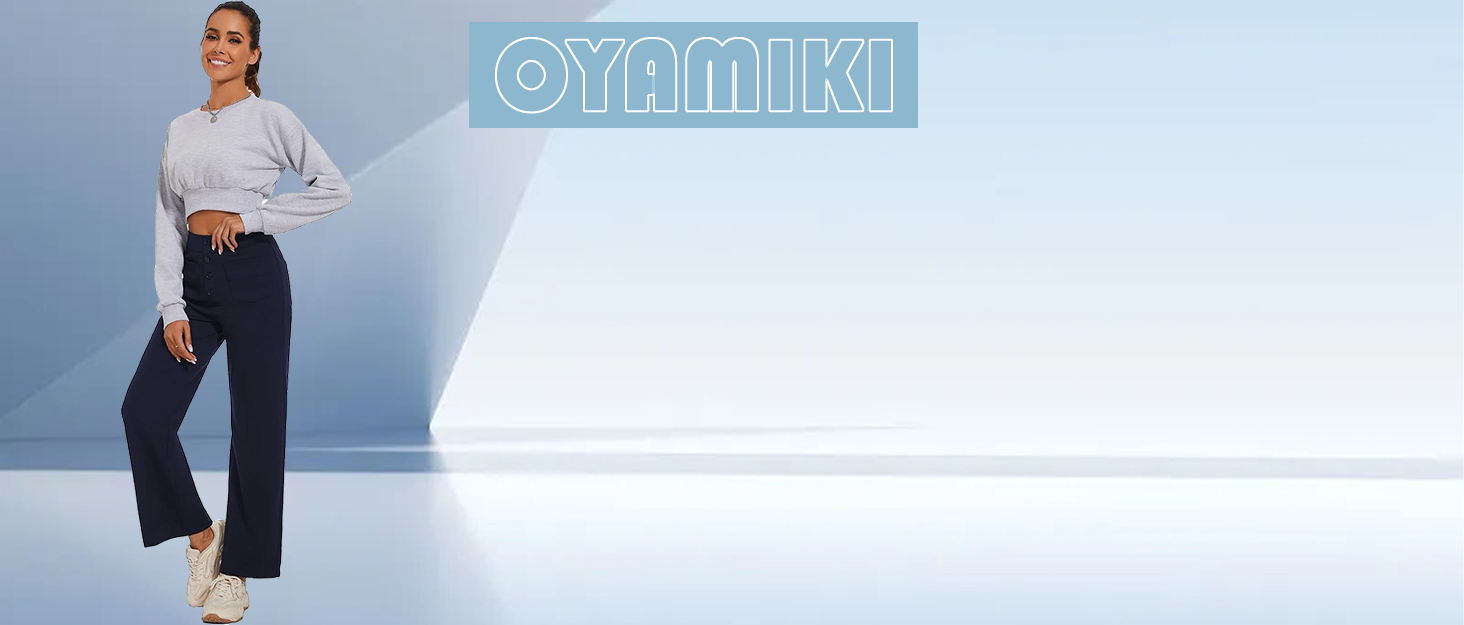Oyamiki Wide Leg Stretch Work Trousers for Women Button Lounge Pants with 4 Pockets Elasticated Waist 8 OYAMIKI High Waisted Pants