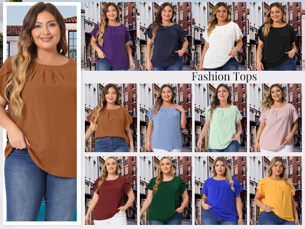 Agnes Orinda Plus Size Tops for Women Work Office Casual Round