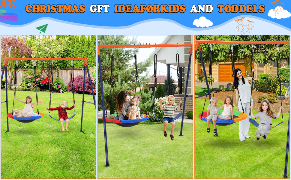 32 Saucer Swing with Frame for Kids Outdoor, 440lbs Saucer