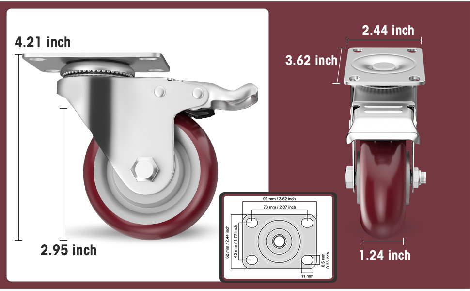 Casters Set of 4 Heavy Duty Caster Wheels 3 Inch