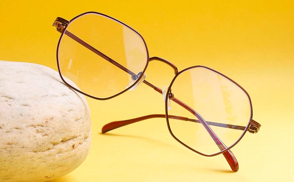 Buy Nitshwet Hexagonal Blue Cut Computer Glasses Metal Eye Frame Zero