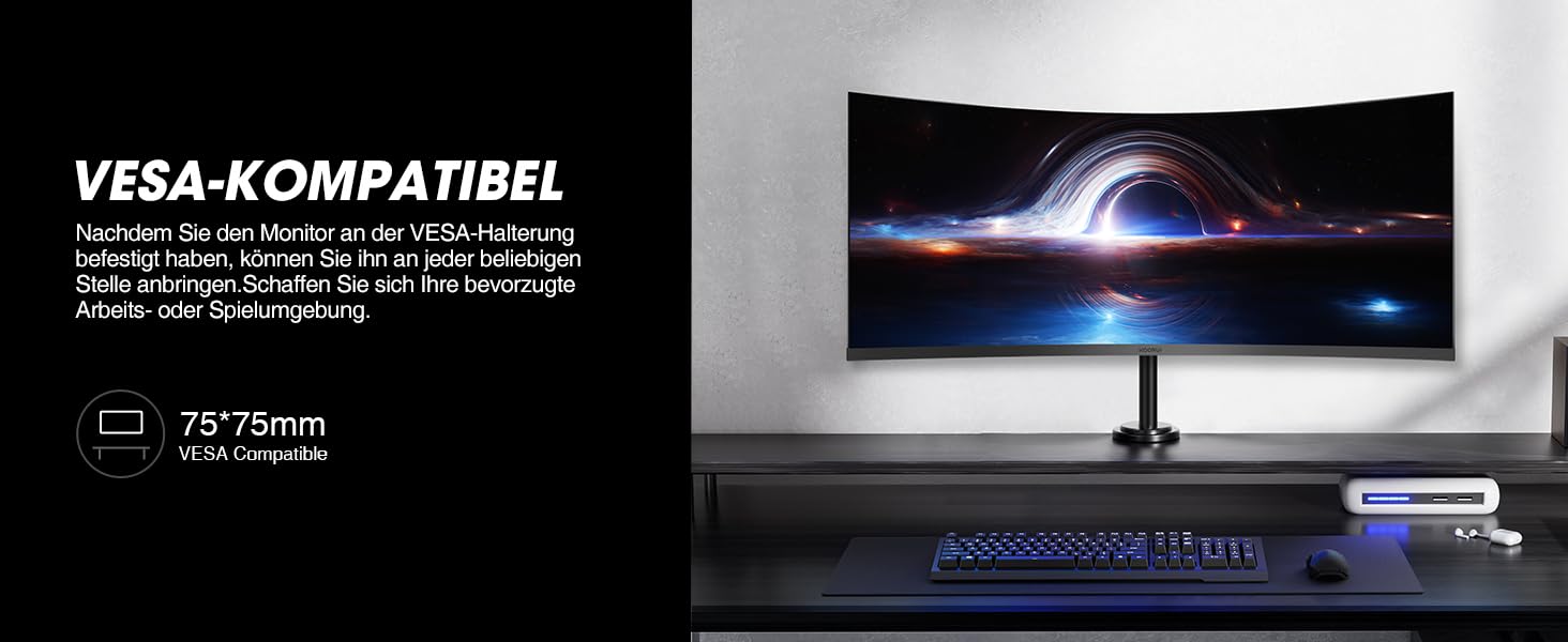 KOORUI 34 Zoll Ultrawide Curved Gaming Monitor, PC Bildschirm 165Hz, 1MS, 1000R, WQHD 3440x1440