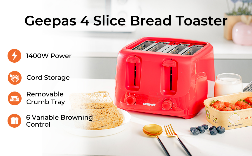 Geepas Cordless Electric Kettle & 4 Slice Bread Toaster Kitchen Combo