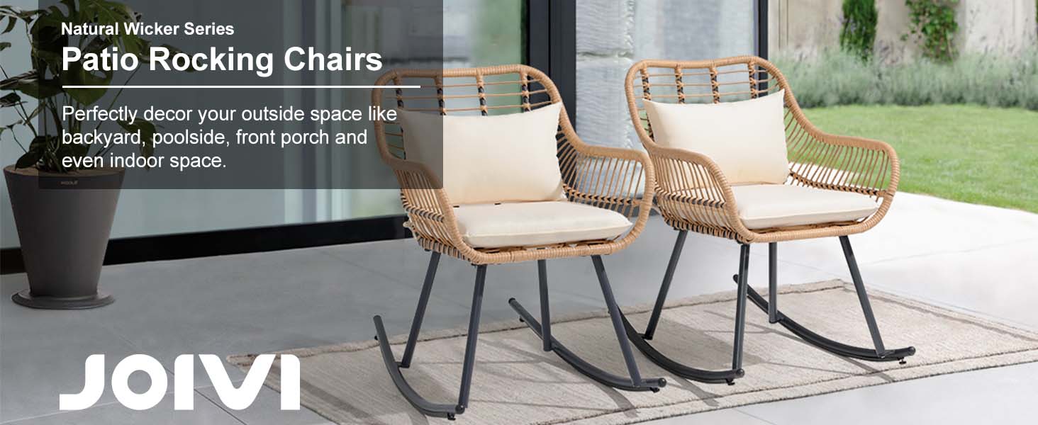 JOIVI Patio Wicker Rocking Chairs Set of 2, Outdoor Rattan