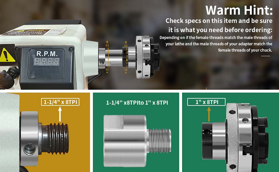 Lathe Spindle Adapter,Lathe Headstock Spindle Adapter,Converts 11/4" x