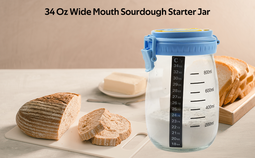 Sourdough Starter Jar,JAOBHAHY Sourdough Starter Crock,34 oz. Wide